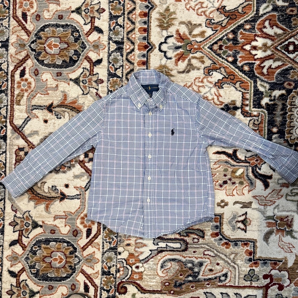 Ralph Lauren Men's Blue and White Plaid Shirt